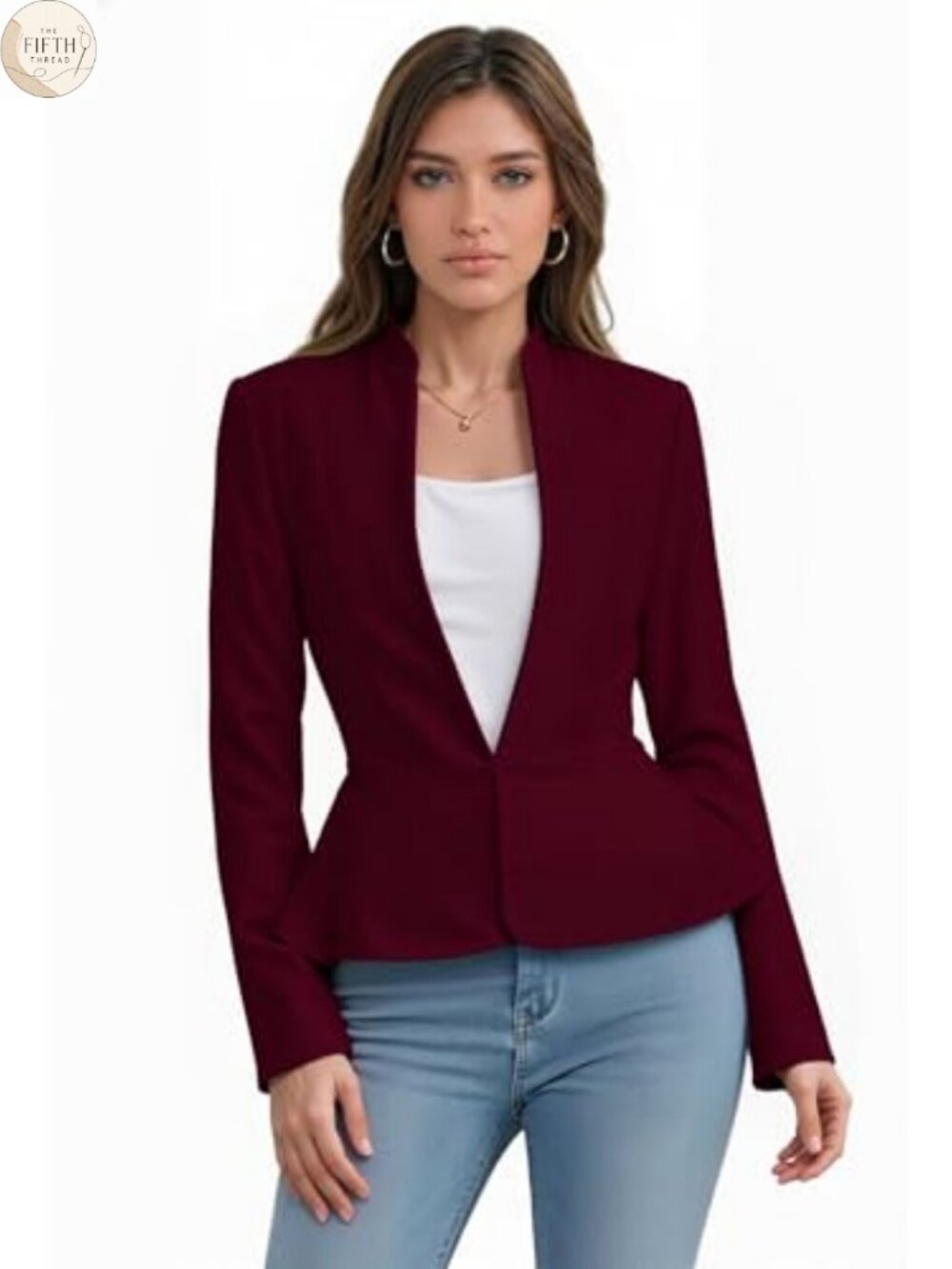 Nylon Ponte Blazer Open Front Long Sleeve Workwear